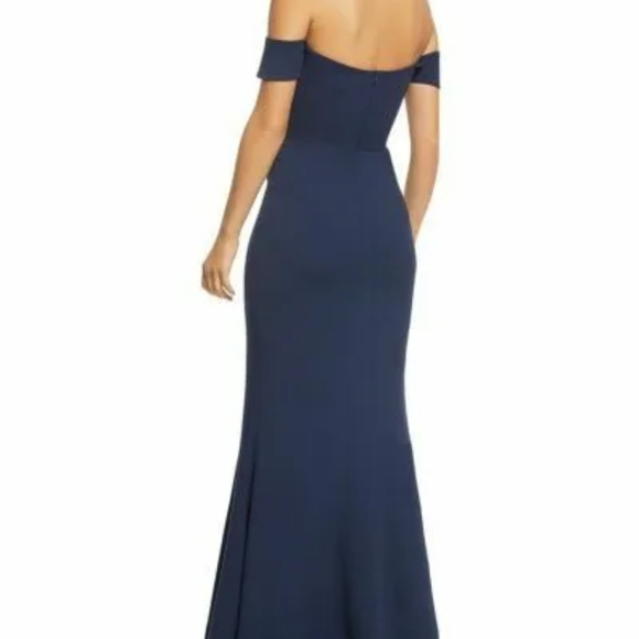 DRESS THE POPULATION Sz L Logan Dress Off the Shoulder Evening Gown Party Blue - Picture 4 of 6